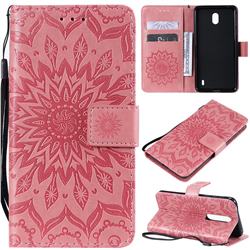 Embossing Sunflower Leather Wallet Case for Nokia 1 Plus (2019) - Pink