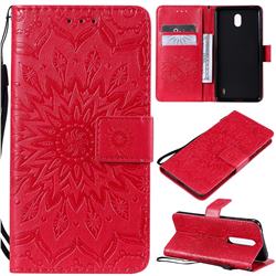 Embossing Sunflower Leather Wallet Case for Nokia 1 Plus (2019) - Red