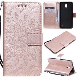 Embossing Sunflower Leather Wallet Case for Nokia 1 Plus (2019) - Rose Gold
