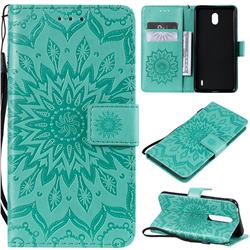 Embossing Sunflower Leather Wallet Case for Nokia 1 Plus (2019) - Green