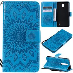 Embossing Sunflower Leather Wallet Case for Nokia 1 Plus (2019) - Blue