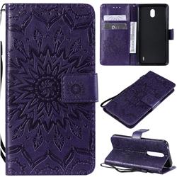 Embossing Sunflower Leather Wallet Case for Nokia 1 Plus (2019) - Purple