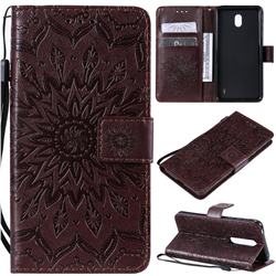 Embossing Sunflower Leather Wallet Case for Nokia 1 Plus (2019) - Brown