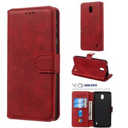 Retro Calf Matte Leather Wallet Phone Case for Nokia 1 Plus (2019) - Red