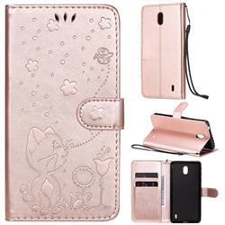 Embossing Bee and Cat Leather Wallet Case for Nokia 1 Plus (2019) - Rose Gold