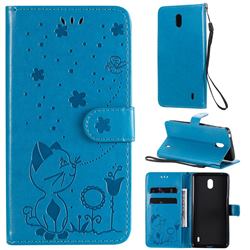 Embossing Bee and Cat Leather Wallet Case for Nokia 1 Plus (2019) - Blue