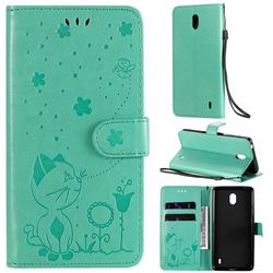 Embossing Bee and Cat Leather Wallet Case for Nokia 1 Plus (2019) - Green