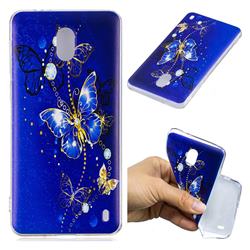 Gold and Blue Butterfly Super Clear Soft TPU Back Cover for Nokia 2