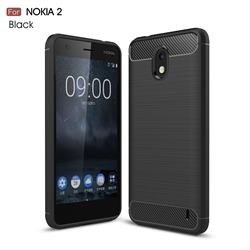 Luxury Carbon Fiber Brushed Wire Drawing Silicone TPU Back Cover for Nokia 2 - Black
