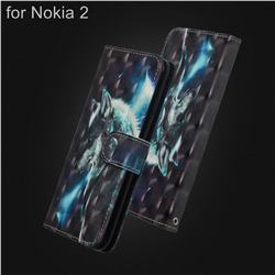 Snow Wolf 3D Painted Leather Wallet Case for Nokia 2