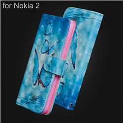 Blue Sea Butterflies 3D Painted Leather Wallet Case for Nokia 2
