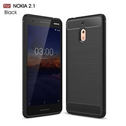 Luxury Carbon Fiber Brushed Wire Drawing Silicone TPU Back Cover for Nokia 2.1 - Black