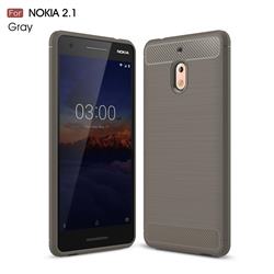 Luxury Carbon Fiber Brushed Wire Drawing Silicone TPU Back Cover for Nokia 2.1 - Gray