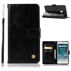 Luxury Retro Leather Wallet Case for Nokia 2.1 - Black