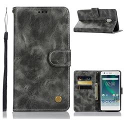 Luxury Retro Leather Wallet Case for Nokia 2.1 - Gray