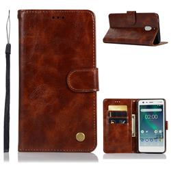 Luxury Retro Leather Wallet Case for Nokia 2.1 - Brown