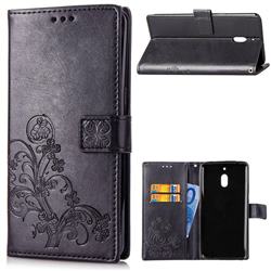Embossing Imprint Four-Leaf Clover Leather Wallet Case for Nokia 2.1 - Black
