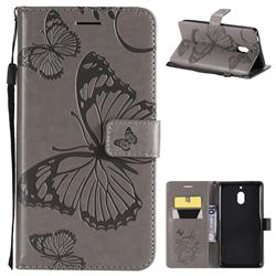 Embossing 3D Butterfly Leather Wallet Case for Nokia 2.1 - Gray