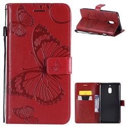 Embossing 3D Butterfly Leather Wallet Case for Nokia 2.1 - Red