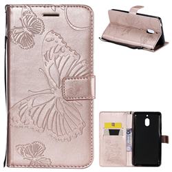 Embossing 3D Butterfly Leather Wallet Case for Nokia 2.1 - Rose Gold