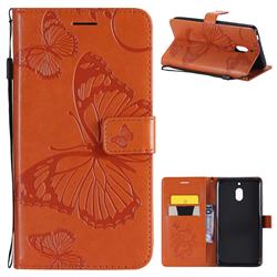 Embossing 3D Butterfly Leather Wallet Case for Nokia 2.1 - Orange