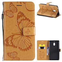 Embossing 3D Butterfly Leather Wallet Case for Nokia 2.1 - Yellow