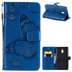 Embossing 3D Butterfly Leather Wallet Case for Nokia 2.1 - Blue
