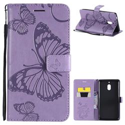 Embossing 3D Butterfly Leather Wallet Case for Nokia 2.1 - Purple
