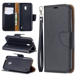 Classic Luxury Litchi Leather Phone Wallet Case for Nokia 2.2 - Black