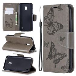 Embossing Double Butterfly Leather Wallet Case for Nokia 2.2 - Gray