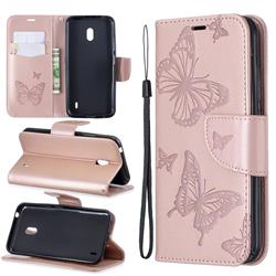 Embossing Double Butterfly Leather Wallet Case for Nokia 2.2 - Rose Gold