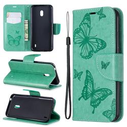 Embossing Double Butterfly Leather Wallet Case for Nokia 2.2 - Green