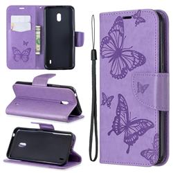 Embossing Double Butterfly Leather Wallet Case for Nokia 2.2 - Purple