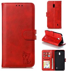 Embossing Happy Cat Leather Wallet Case for Nokia 2.2 - Red