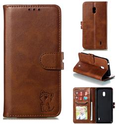 Embossing Happy Cat Leather Wallet Case for Nokia 2.2 - Brown