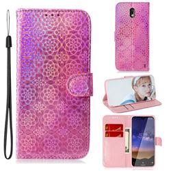 Laser Circle Shining Leather Wallet Phone Case for Nokia 2.2 - Pink