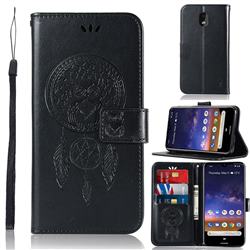 Intricate Embossing Owl Campanula Leather Wallet Case for Nokia 2.2 - Black