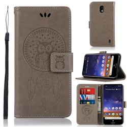 Intricate Embossing Owl Campanula Leather Wallet Case for Nokia 2.2 - Grey
