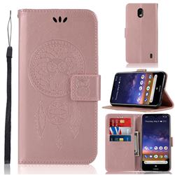 Intricate Embossing Owl Campanula Leather Wallet Case for Nokia 2.2 - Rose Gold