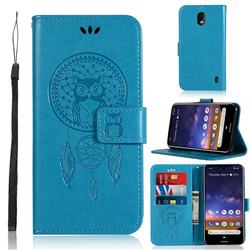 Intricate Embossing Owl Campanula Leather Wallet Case for Nokia 2.2 - Blue