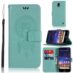 Intricate Embossing Owl Campanula Leather Wallet Case for Nokia 2.2 - Green