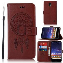 Intricate Embossing Owl Campanula Leather Wallet Case for Nokia 2.2 - Brown