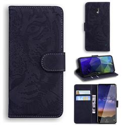 Intricate Embossing Tiger Face Leather Wallet Case for Nokia 2.2 - Black