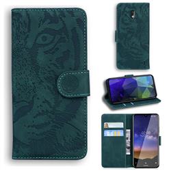Intricate Embossing Tiger Face Leather Wallet Case for Nokia 2.2 - Green
