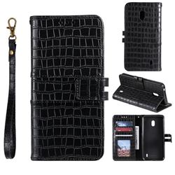 Luxury Crocodile Magnetic Leather Wallet Phone Case for Nokia 2.2 - Black