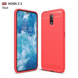 Luxury Carbon Fiber Brushed Wire Drawing Silicone TPU Back Cover for Nokia 2.3 - Red