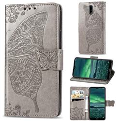Embossing Mandala Flower Butterfly Leather Wallet Case for Nokia 2.3 - Gray