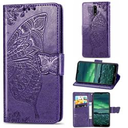 Embossing Mandala Flower Butterfly Leather Wallet Case for Nokia 2.3 - Dark Purple