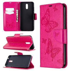 Embossing Double Butterfly Leather Wallet Case for Nokia 2.3 - Red