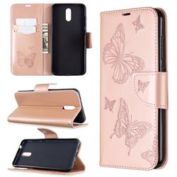 Embossing Double Butterfly Leather Wallet Case for Nokia 2.3 - Rose Gold
